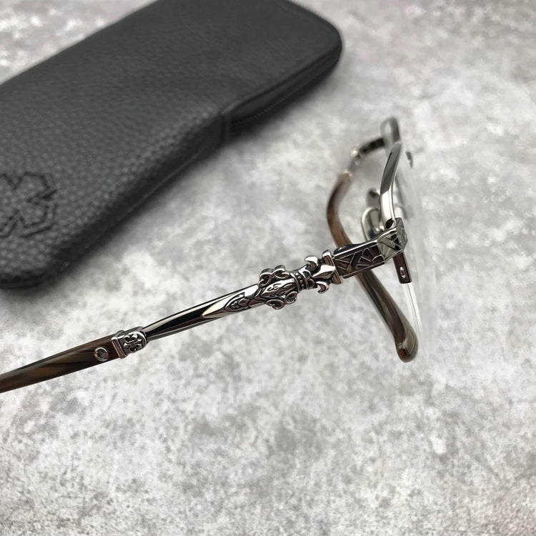 Gothic Titanium Semi-Rimless Square Glasses for Men & Women – CH8088