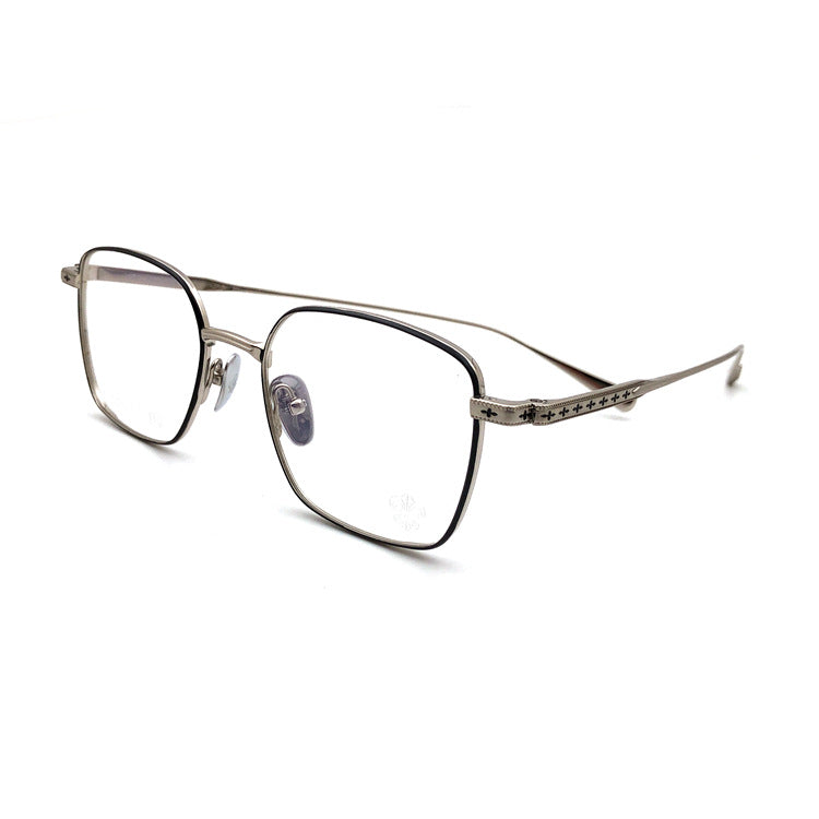 Gothic Titanium Square Glasses with Cross-Engraved Temples & Vintage Details – CH8018