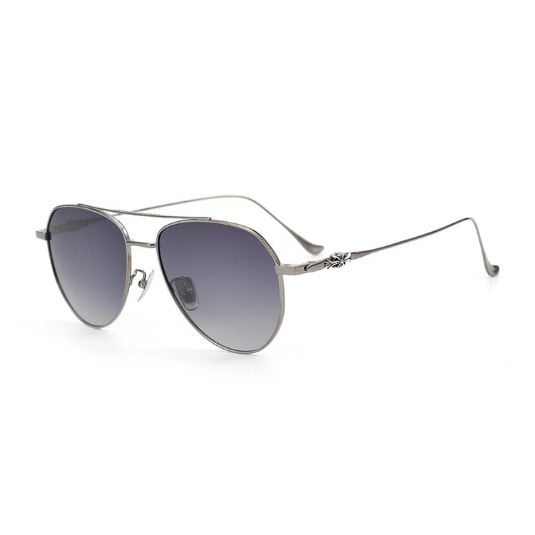 Chrome Hearts-Style Pure Titanium Aviator Glasses & Sunglasses 57mm Ultra-Light Navigator Frame with Cross Temples CH5200