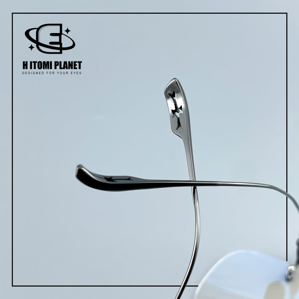 Pure Titanium Gothic Rectangular Glasses with Cross-Detail Temples – EO-896