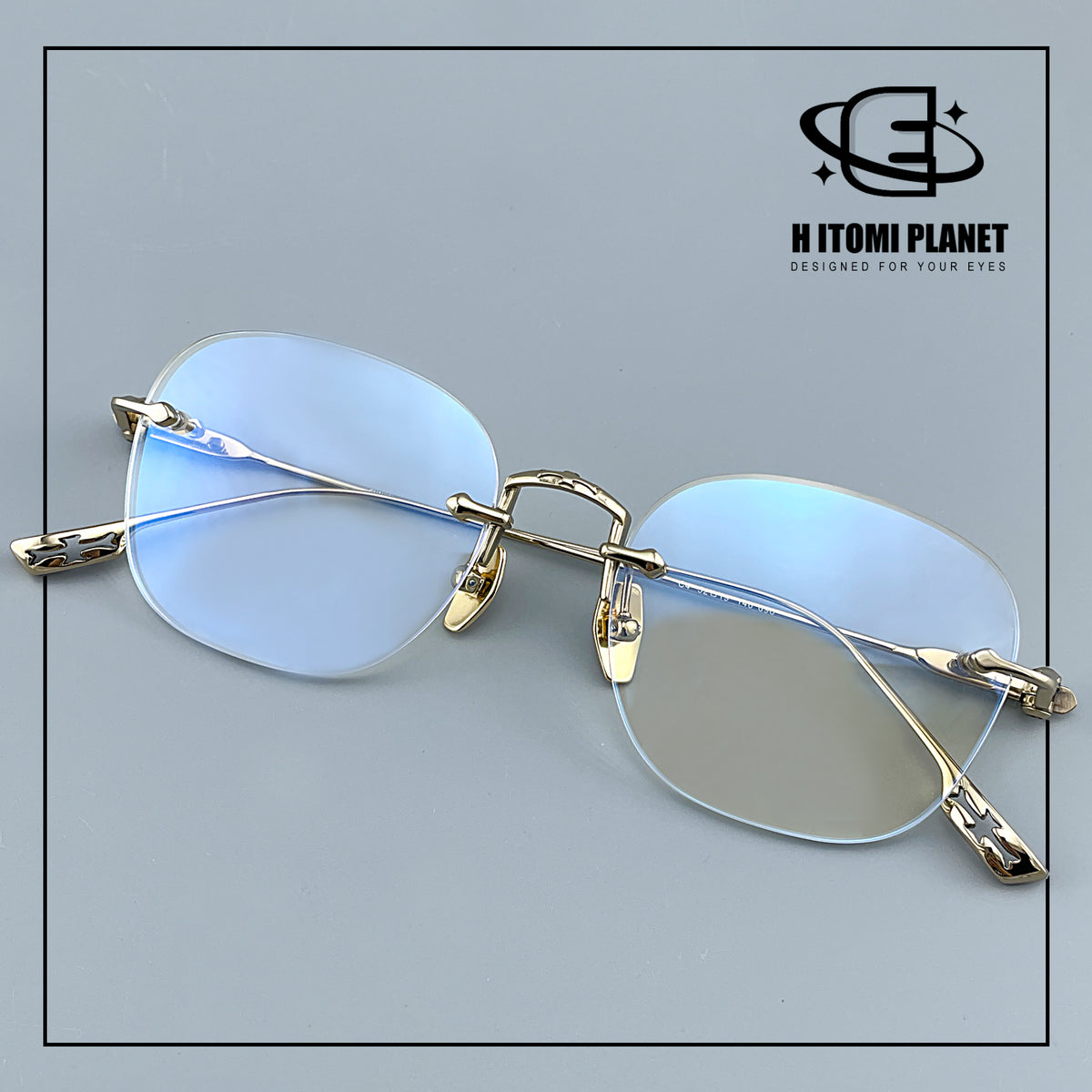 Pure Titanium Gothic Rectangular Glasses with Cross-Detail Temples – EO-896