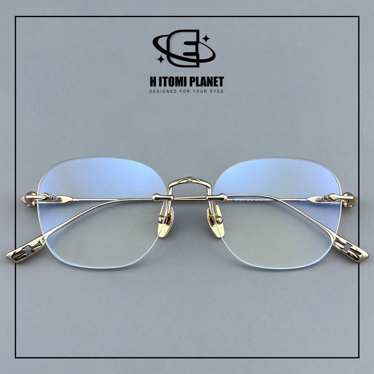 Pure Titanium Gothic Rectangular Glasses with Cross-Detail Temples – EO-896