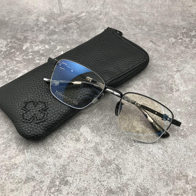 Gothic Titanium Semi-Rimless Square Glasses for Men & Women – CH8088