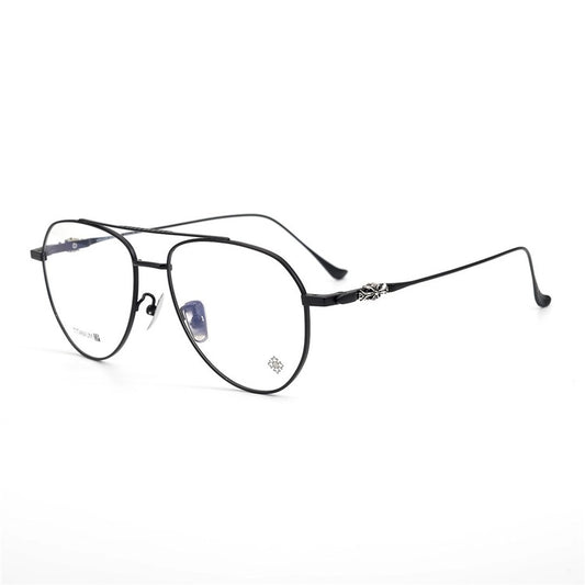 Chrome Hearts-Style Pure Titanium Aviator Glasses & Sunglasses 57mm Ultra-Light Navigator Frame with Cross Temples CH5200