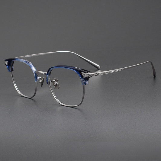 Naito Kumahachi Inspired Pure Titanium Browline Glasses with Acetate Top Frame – Vintage Retro Eyewear N028