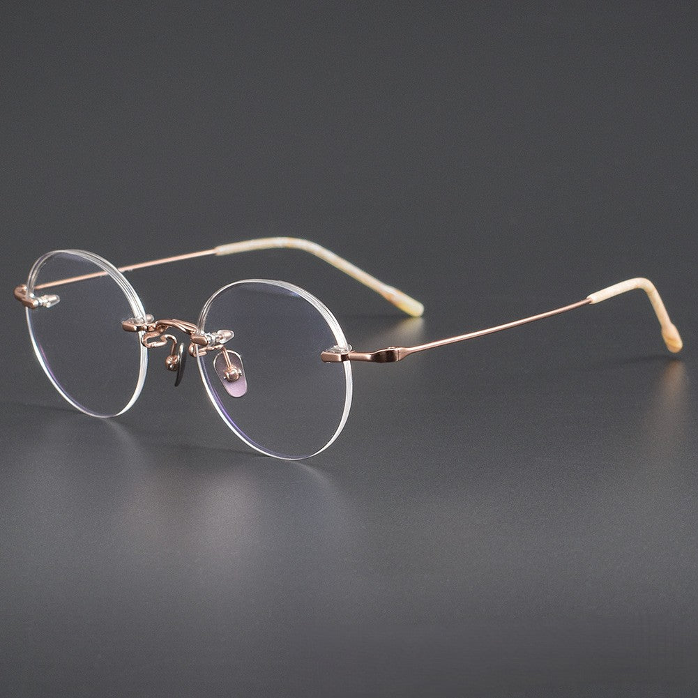 Japanese Style Round Rimless Glasses | Pure Titanium Designer Optical Frame for Small Faces 80876