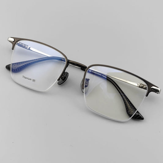 Browline Half Rim Glasses | Pure Titanium Thin Browline Spectacle Frame EO - 502 (Black & Gold) - HP eyeglasses