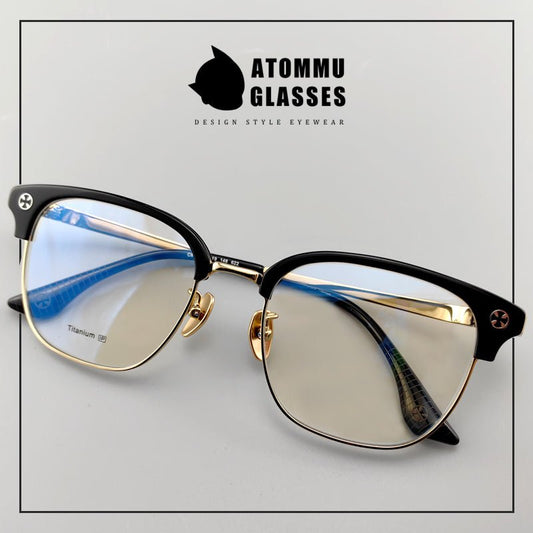 Browline Titanium Eyeglasses with Vintage Engraved Temples | Classic Semi - Rimless Eyewear for Men & Women – EO - 622 - HP eyeglasses