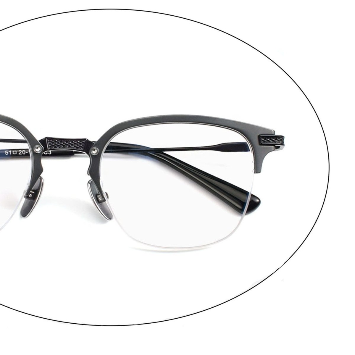Business Square Pure Titanium Browline Semi - Rimless Glasses Frame for Men – DTX - 424 - HP eyeglasses