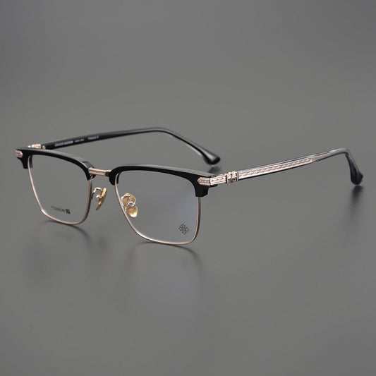 CH5702 Designer Browline Glasses Men – Chrome Hearts Style Titanium Eyeglass Frame, Semi - Rimless Retro Optical Glasses for Prescription & Fashion - HP eyeglasses