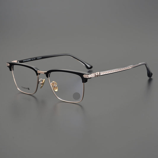CH5702 Designer Browline Glasses Men – Chrome Hearts Style Titanium Eyeglass Frame, Semi - Rimless Retro Optical Glasses for Prescription & Fashion - HP eyeglasses