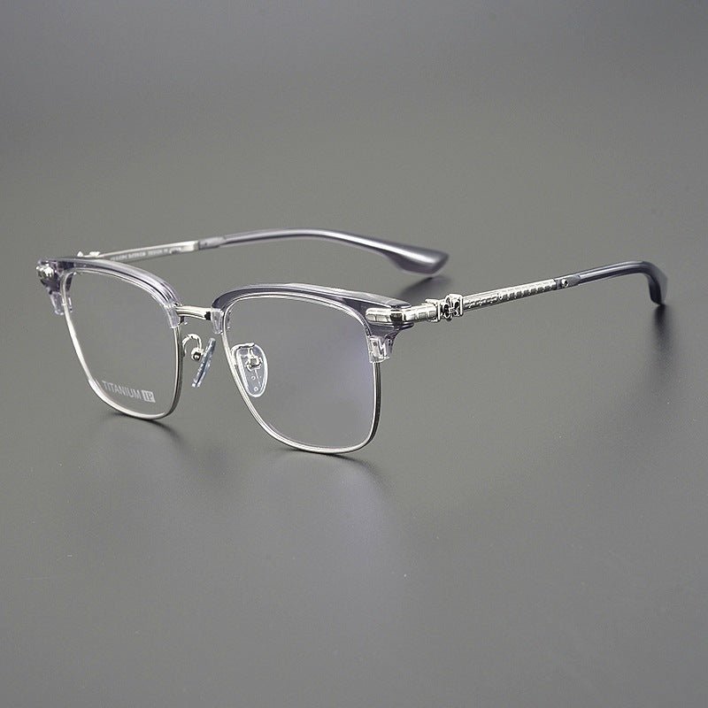 CH8148 Chrome Hearts Style Browline Glasses | Gothic Square Pure Titanium Eyewear with Acetate Frame – Anti - Blue Light & Prescription Ready - HP eyeglasses