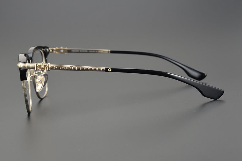 CH8148 Chrome Hearts Style Browline Glasses | Gothic Square Pure Titanium Eyewear with Acetate Frame – Anti - Blue Light & Prescription Ready - HP eyeglasses