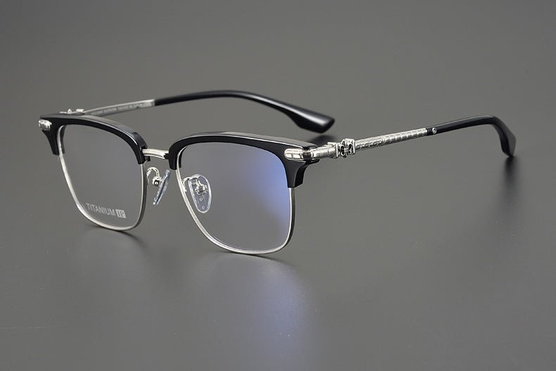 CH8148 Chrome Hearts Style Browline Glasses | Gothic Square Pure Titanium Eyewear with Acetate Frame – Anti - Blue Light & Prescription Ready - HP eyeglasses