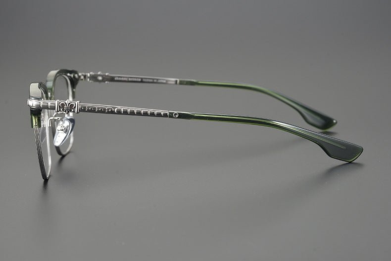 CH8148 Chrome Hearts Style Browline Glasses | Gothic Square Pure Titanium Eyewear with Acetate Frame – Anti - Blue Light & Prescription Ready - HP eyeglasses