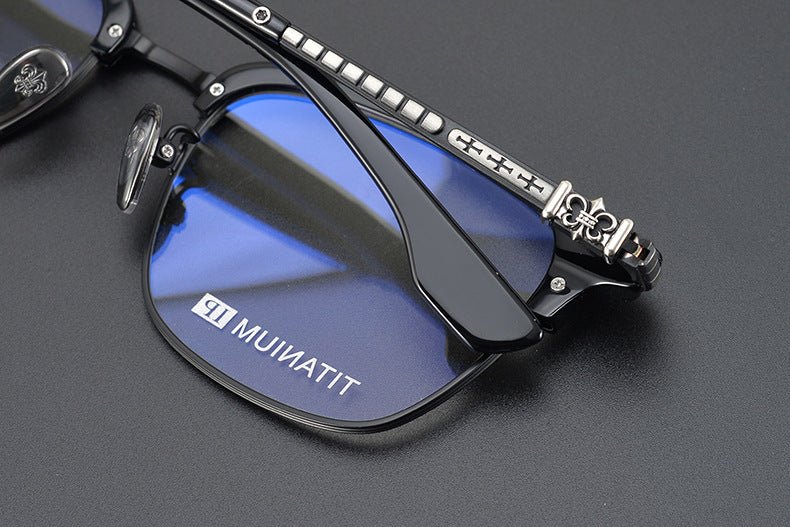 CH8148 Chrome Hearts Style Browline Glasses | Gothic Square Pure Titanium Eyewear with Acetate Frame – Anti - Blue Light & Prescription Ready - HP eyeglasses