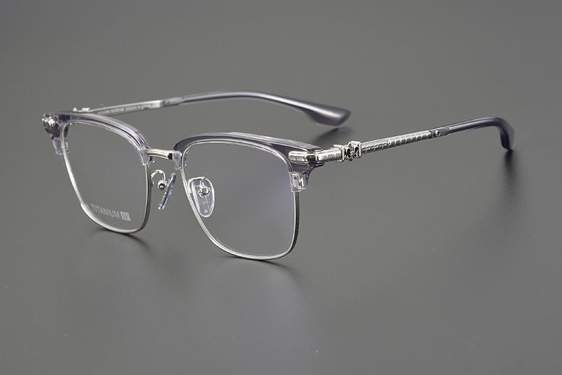 CH8148 Chrome Hearts Style Browline Glasses | Gothic Square Pure Titanium Eyewear with Acetate Frame – Anti - Blue Light & Prescription Ready - HP eyeglasses