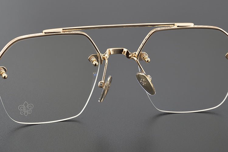 Chrome Hearts Style CH8189 Titanium Aviator Glasses – Half Rim Geometric Rectangle Frames with Double Bridge for Men & Women - HP eyeglasses