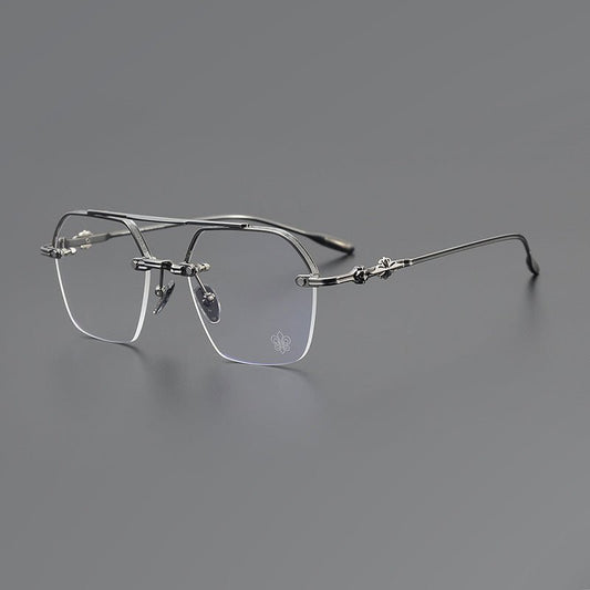 Chrome Hearts Style CH8189 Titanium Aviator Glasses – Half Rim Geometric Rectangle Frames with Double Bridge for Men & Women - HP eyeglasses
