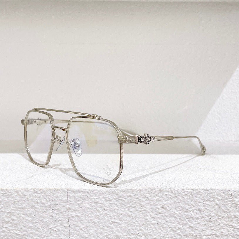 Chrome Hearts-Style Gothic Metal Aviator Glasses 54mm Double Bridge Square Frame with Fleur-de-Lis & Dagger Details CH8034 - HP eyeglasses