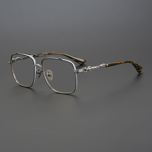 Chrome Hearts Style Oversized Aviator Glasses – CH8042 Luxury Full Frame Double Bridge Eyewear for Men & Women with Vintage Engraved Details - HP eyeglasses