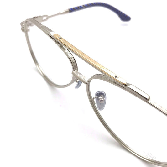 Chrome Hearts-Style Pure Titanium Aviator Glasses 62mm Double Bridge Navigator Frame with Fleur-de-Lis Engraved Temples CH8186 - HP eyeglasses