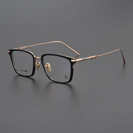 Chrome Hearts Style Retro Black Square Glasses – Ultra - Light Pure Titanium Full Rim Eyeglass Frame for Men & Women - HP eyeglasses