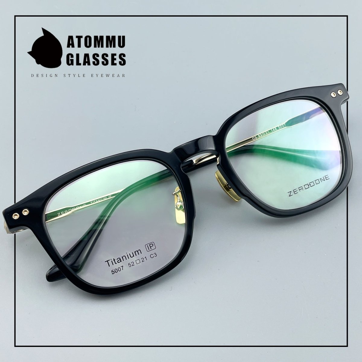 Classic Round Square Acetate Glasses Frame with Pure Titanium Plated Temples – 5007 - HP eyeglasses