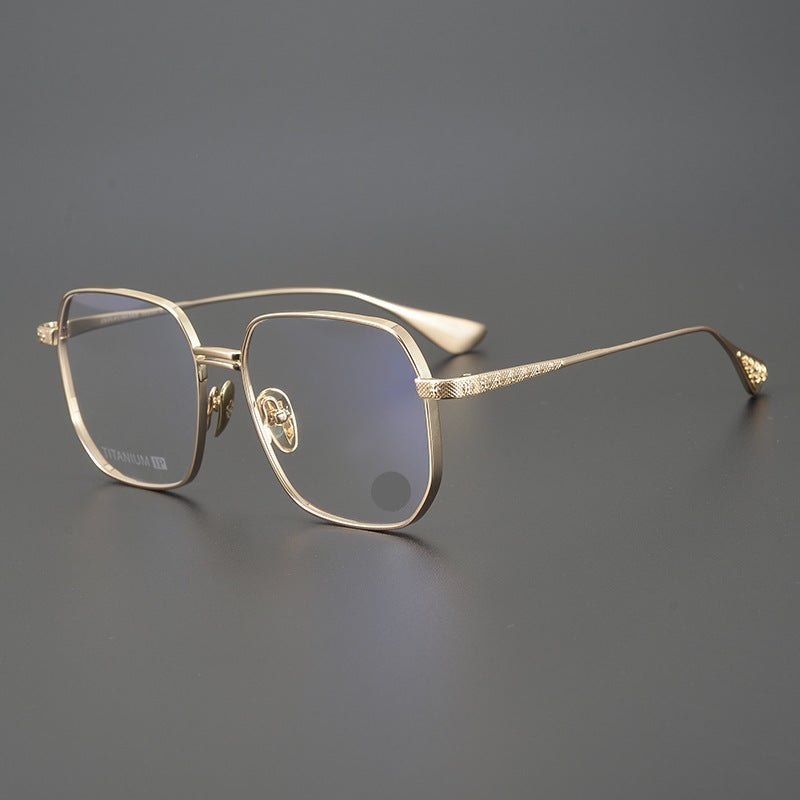 Gothic Punk Oversized Polygon Titanium Eyeglass Frame | Cross - Engraved Chrome - Hearts Style – Ultra - Light Unisex Retro Glasses - HP eyeglasses