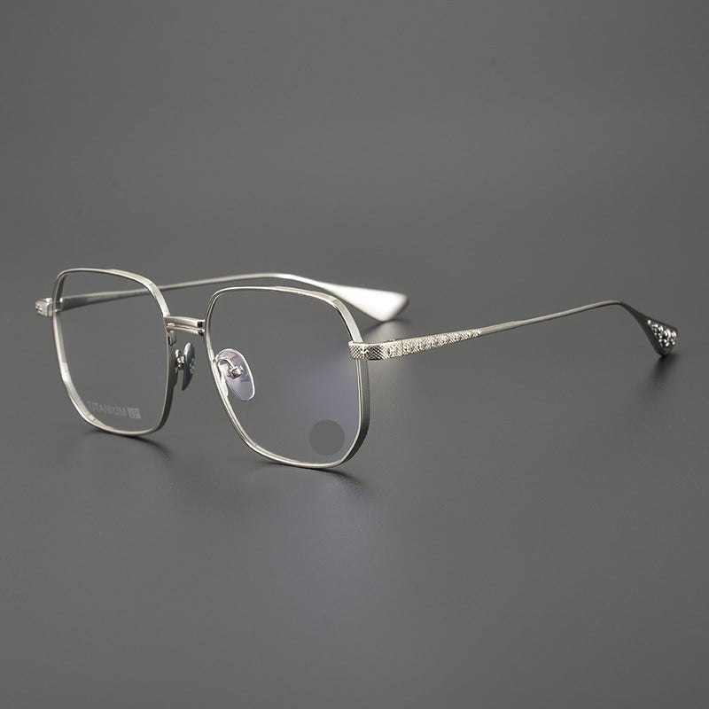 Gothic Punk Oversized Polygon Titanium Eyeglass Frame | Cross - Engraved Chrome - Hearts Style – Ultra - Light Unisex Retro Glasses - HP eyeglasses