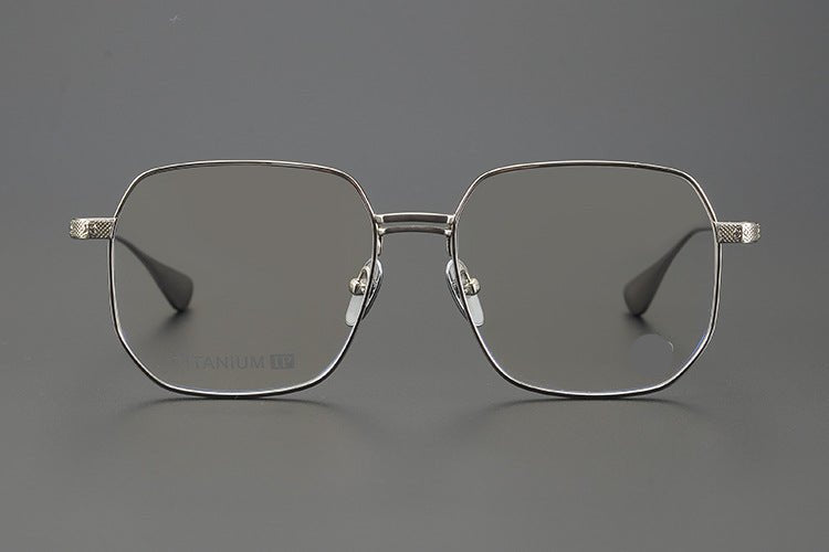 Gothic Punk Oversized Polygon Titanium Eyeglass Frame | Cross - Engraved Chrome - Hearts Style – Ultra - Light Unisex Retro Glasses - HP eyeglasses