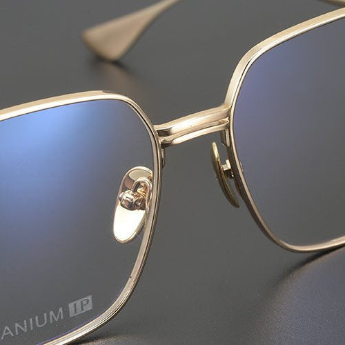Gothic Punk Oversized Polygon Titanium Eyeglass Frame | Cross - Engraved Chrome - Hearts Style – Ultra - Light Unisex Retro Glasses - HP eyeglasses