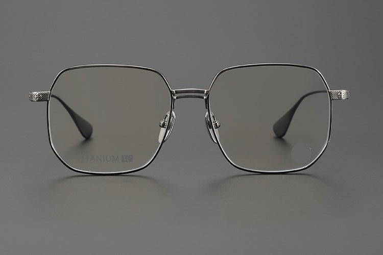 Gothic Punk Oversized Polygon Titanium Eyeglass Frame | Cross - Engraved Chrome - Hearts Style – Ultra - Light Unisex Retro Glasses - HP eyeglasses