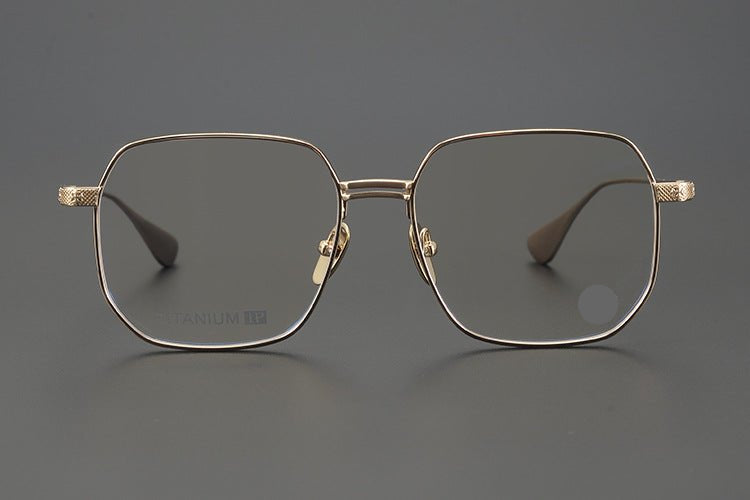 Gothic Punk Oversized Polygon Titanium Eyeglass Frame | Cross - Engraved Chrome - Hearts Style – Ultra - Light Unisex Retro Glasses - HP eyeglasses