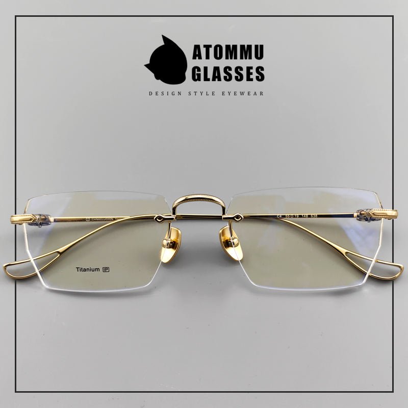 Gothic-Style Designer Pure Titanium Rimless Eyeglasses Chrome