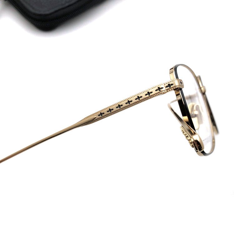 Gothic Titanium Square Glasses with Cross-Engraved Temples & Vintage Details – CH8018 - HP eyeglasses