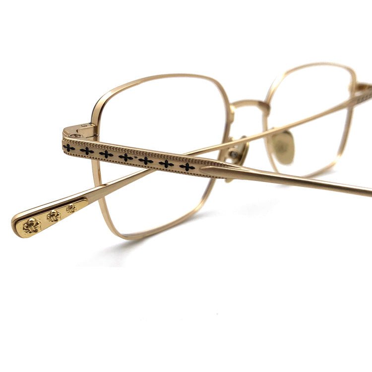 Gothic Titanium Square Glasses with Cross-Engraved Temples & Vintage Details – CH8018 - HP eyeglasses
