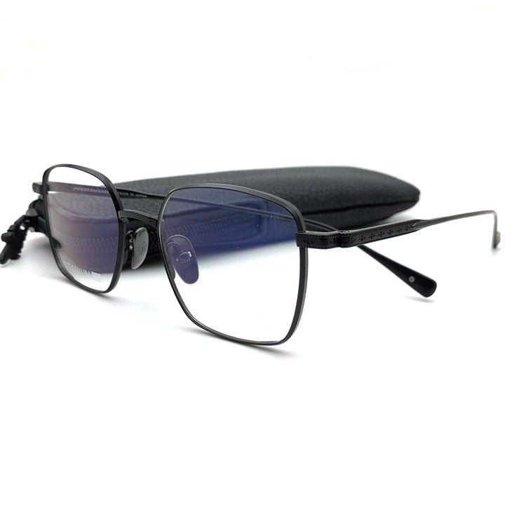 Gothic Titanium Square Glasses with Cross-Engraved Temples & Vintage Details – CH8018 - HP eyeglasses