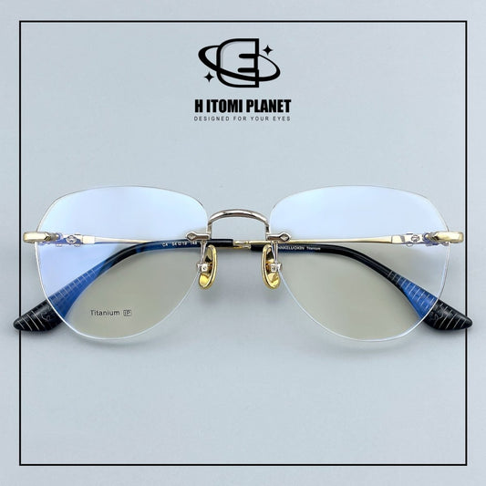Gothic Vintage Rimless Titanium Glasses with Holy Dagger Detail & 54mm Lenses — EO-698 - HP eyeglasses