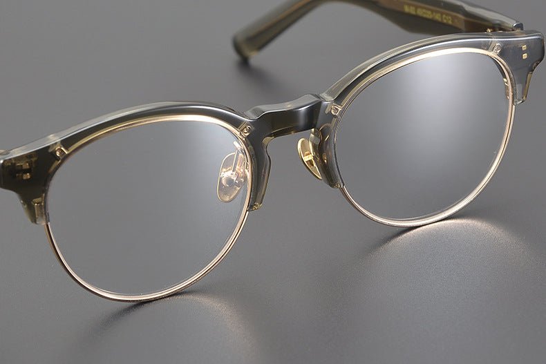 Handcrafted Japanese Browline Glasses – Premium Acetate & Titanium Semi - Round Frame with Reverse - R Hinge, High - Index Optical Eyeglasses for Men & Women - HP eyeglasses