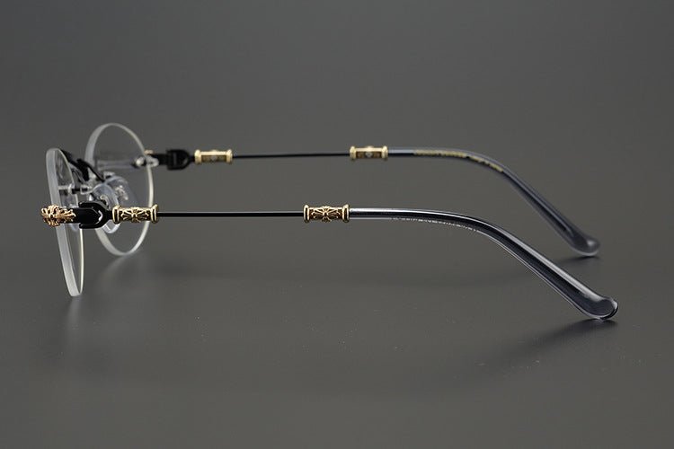 Japanese Handcrafted Round Titanium Eyeglasses | Gothic Cross - Engraved Thick Gold Frame – CH - Inspired Retro Unisex Design - HP eyeglasses