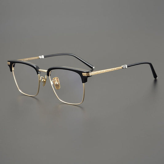 Japanese Handmade Titanium Browline Glasses - Chrome Hearts Series Cross Engraved Men's Glasses - HP eyeglasses