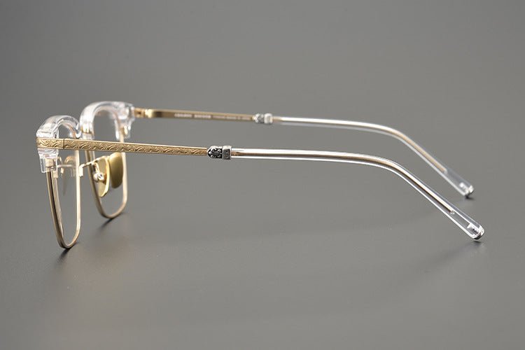 Japanese Handmade Titanium Browline Glasses - Chrome Hearts Series Cross Engraved Men's Glasses - HP eyeglasses