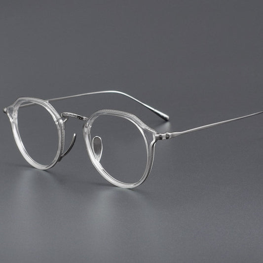 KameManNen Style KMN1113 Pure Titanium Eyeglass Frame | Retro Tortoiseshell Acetate Polygon Glasses – Lightweight Vintage Full Frame for Men & Women - HP eyeglasses