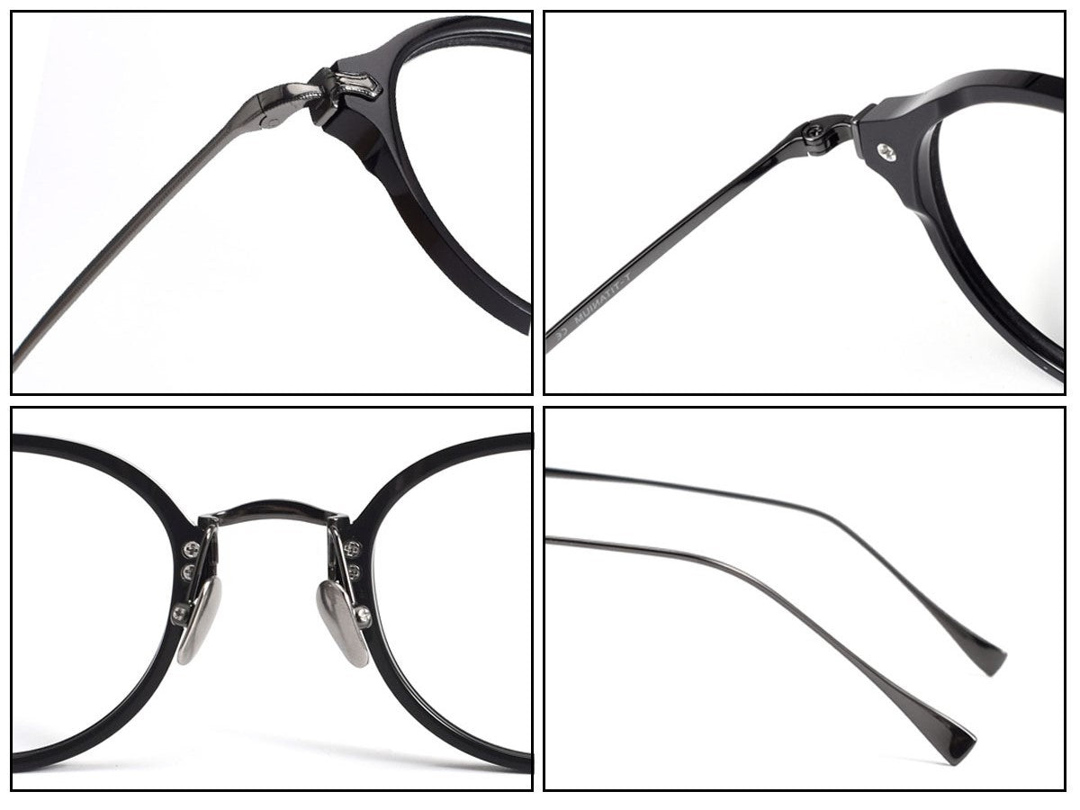 KameManNen Style KMN182 Round Titanium Eyeglasses | Japanese Retro Small Frame Acetate & Pure Titanium Glasses | High Prescription Full Rim Eyewear for Men & Women - HP eyeglasses