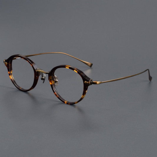 KameManNen Style KMN182 Round Titanium Eyeglasses | Japanese Retro Small Frame Acetate & Pure Titanium Glasses | High Prescription Full Rim Eyewear for Men & Women - HP eyeglasses