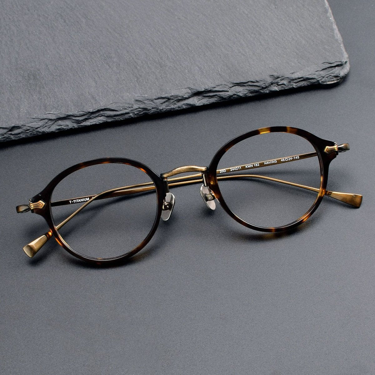 KameManNen Style KMN182 Round Titanium & Acetate Glasses  display picture 1