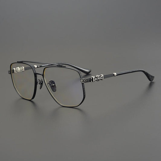 Limited Edition Chrome Hearts Style Aviator Glasses – Oversized Full Frame Double Bridge Eyewear with Vintage Engraved Details CH8077 - HP eyeglasses