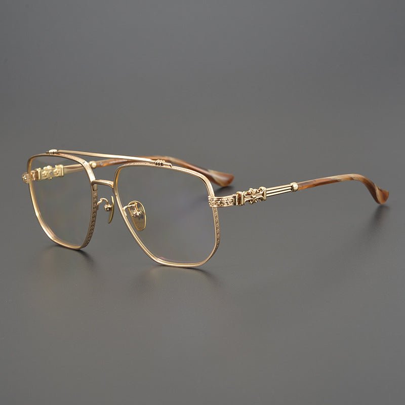 Limited Edition Chrome Hearts Style Aviator Glasses – Oversized Full Frame Double Bridge Eyewear with Vintage Engraved Details CH8077 - HP eyeglasses