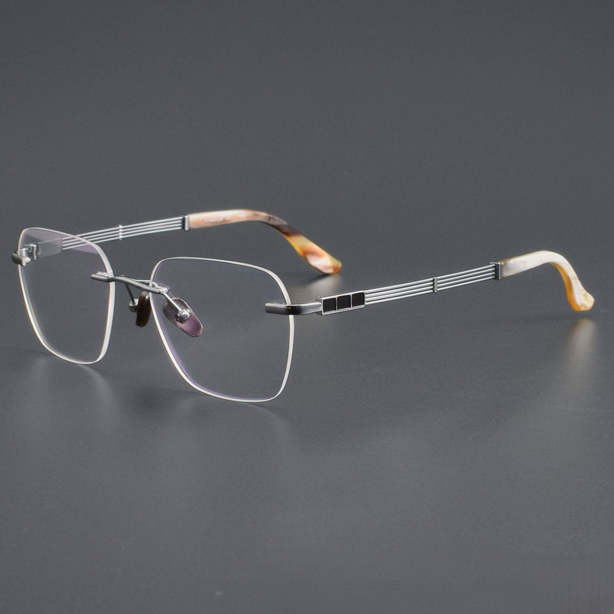 Luxury Rimless Polygon Glasses with Buffalo Horn Temples | Pure Titanium Designer Eyeglass Frame SH00118A - HP eyeglasses